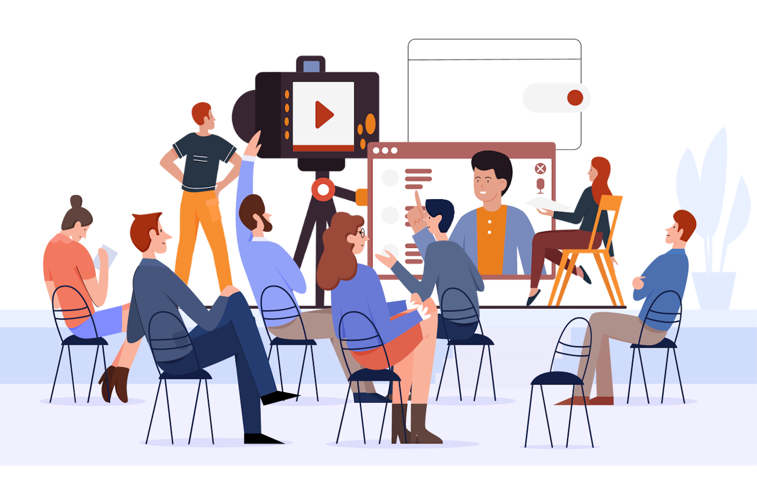 Participants interacting during a meeting, illustrating the digital simplification of registration for conferences and workshops.