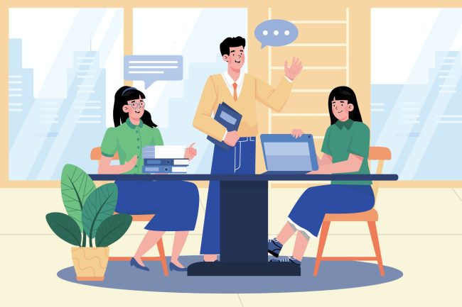 equipe-rh Équipe RH dans un bureau, gérant les signatures numériques des contrats de travail.