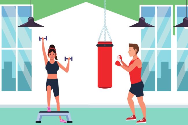 centre-de-fitness Deux personnes s’entraînant dans une salle de sport, tandis que le centre de fitness optimise la gestion numérique des abonnements.