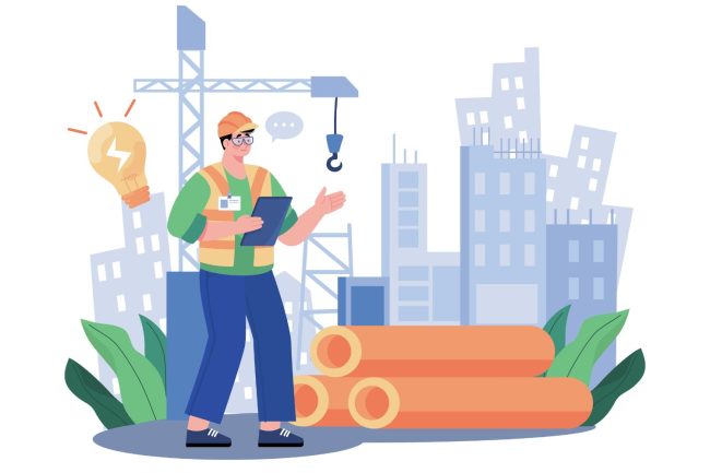 secteur-du-bâtiment Entrepreneur du secteur de la construction signant des contrats et des documents de manière numérique sur une tablette sur le chantier, optimisant la gestion documentaire et réduisant les coûts.